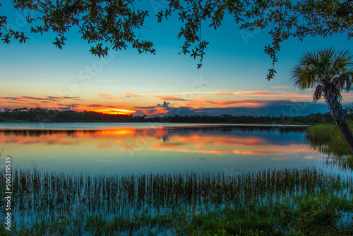 Colorful Sunset over Lake Zobel  George LeStrange Preserve  Fort Pierce  Florida