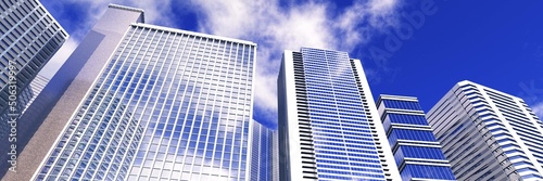 Skyscrapers  high-rise buildings from below against the background of the sky  cityscape  panorama of skyscrapers  3D rendering