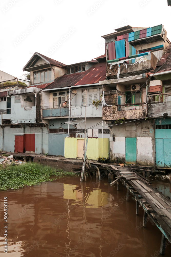 Fototapeta premium Shop house by the river. Pontianak, Indonesia.
