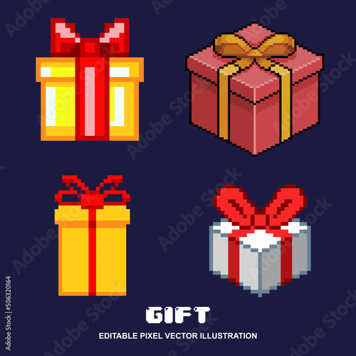 Pixel gift set icon design vector. editable vector