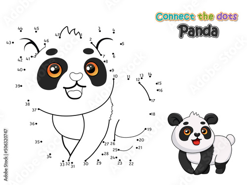Connect the dots and draw cute cartoon Panda. Educational game for kids. Vector Illustration with cartoon animal characters