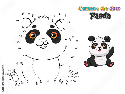 Connect the dots and draw cute cartoon Panda. Educational game for kids. Vector Illustration with cartoon animal characters