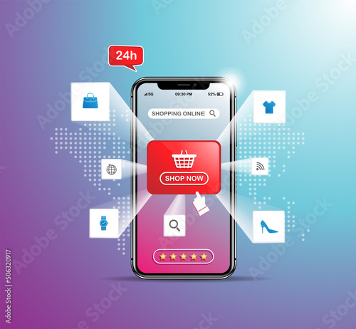 Online shopping design on mobile app concept