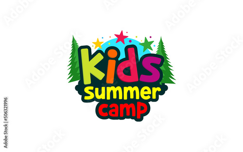 Illustration vector graphic of kids summer camp colour full logo design template photo
