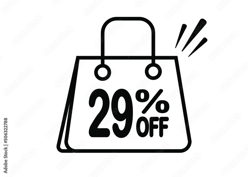29 percent discount bag. Black and white banner with floating bag for promotions and offers. 29 percent discount bag. Black and white banner with floating bag for promotions and offers.