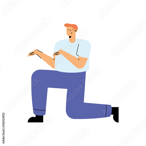 young man kneeling character character