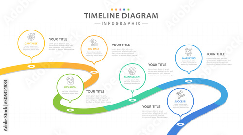Infographic template for business. 6 Steps Modern Timeline diagram with road journey concept, presentation vector infographic. photo