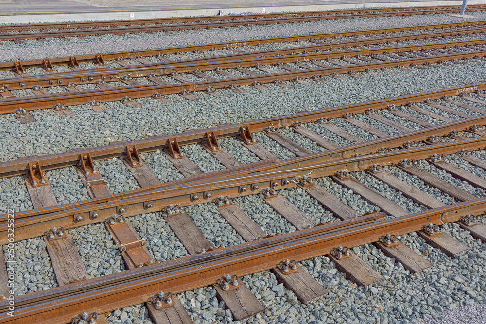 Train railroad tracks close up