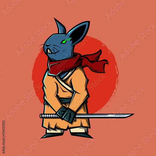Japanese rabbit with katana sword vector illustration