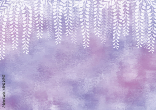 藤の花と紫の水彩背景