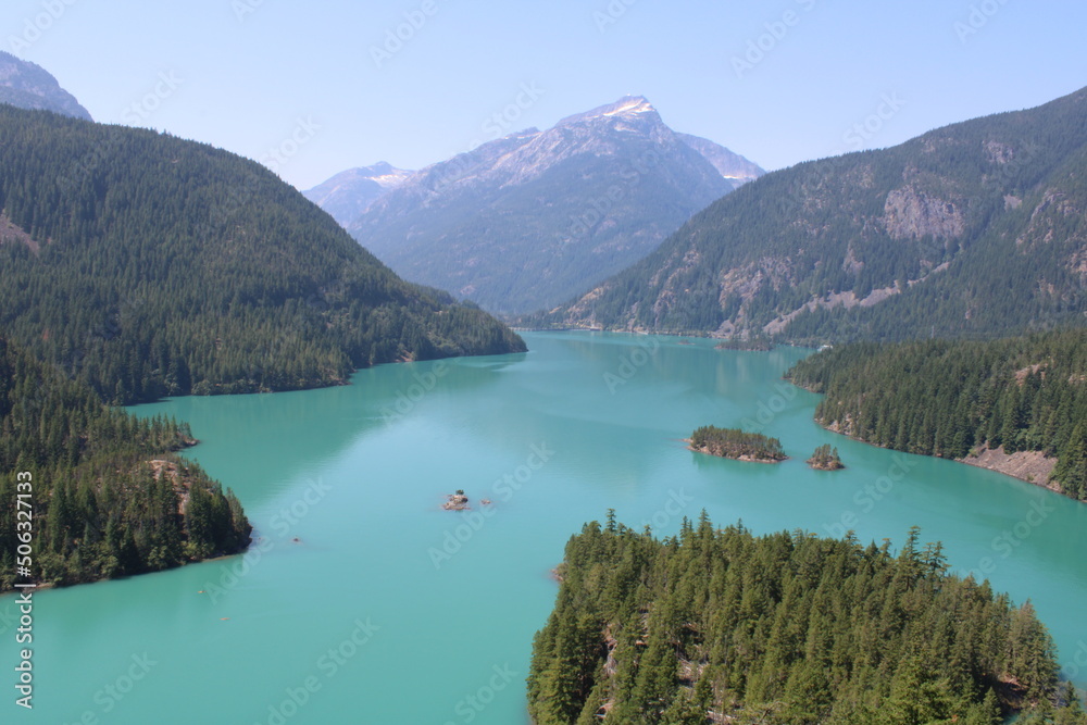 Bright blue lake in northern cascades