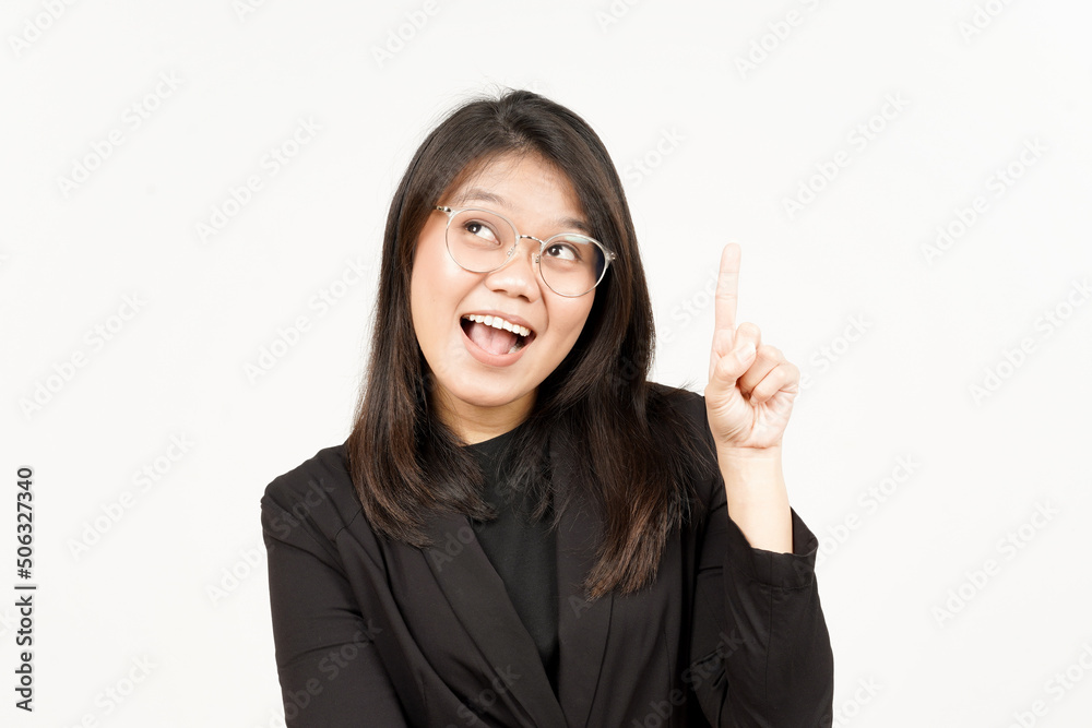 Got a Solution, Thinking Of Beautiful Asian Woman Wearing Black Blazer Isolated On White Background Got a Solution, Thinking Of Beautiful Asian Woman Wearing Black Blazer Isolated On White Background