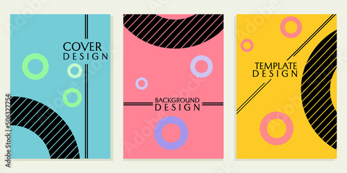 set of blue, pink and yellow color cover design templates with circle elements. used for book cover design, magazine, annual