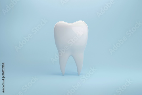 Fototapeta Naklejka Na Ścianę i Meble -  Clean healthy teeth isolated on blue background. 3D rendering