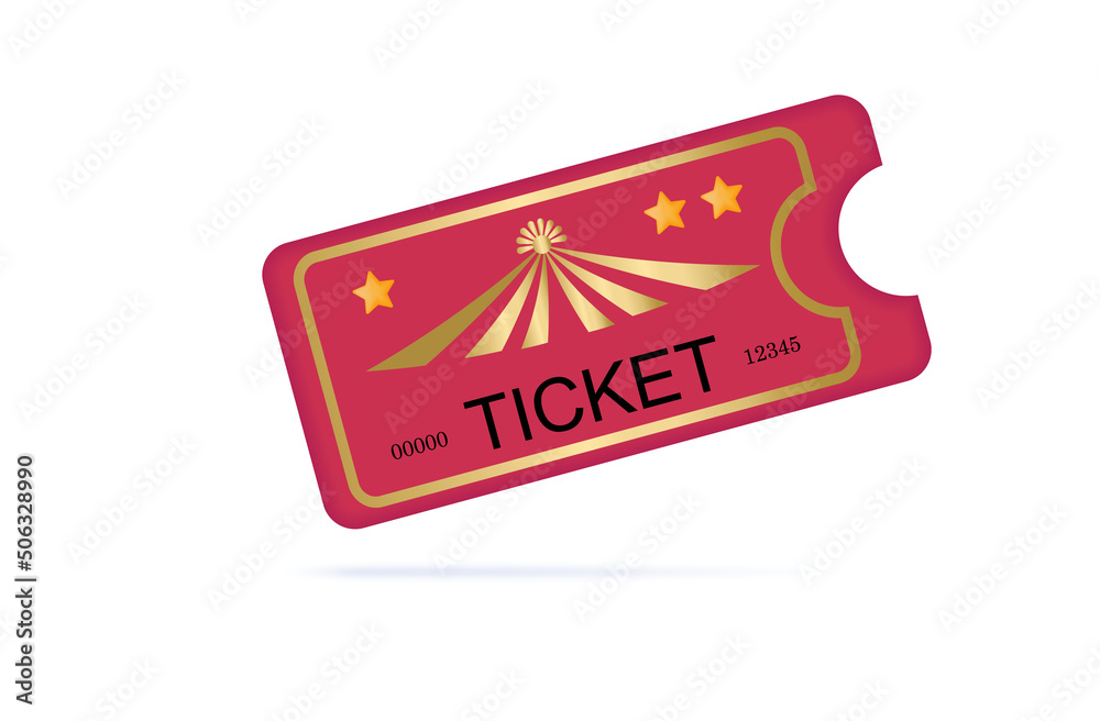3d ticket icon. Access to the circus, red coupon, individual entry pass. Buy one ticket to a circus or cinema, show, entertainment event, concert. Unique number on the label, access concept. Vector 3d ticket icon. Access to the circus, red coupon, individual entry pass. Buy one ticket to a circus or cinema, show, entertainment event, concert. Unique number on the label, access concept. Vector