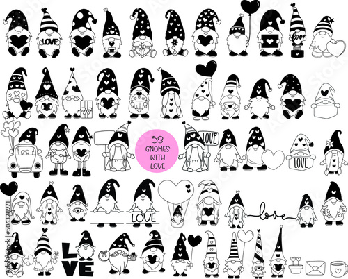 53 Gnome Valentine's with love
Big collection of decorative,valentine kids, characters,
wedding,card,hand drawn,
cartoon style, vector.vector illustration  
