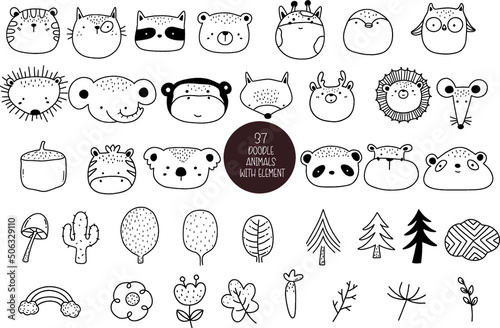 37 Woodland Animals Bundle Coloring Forest ,
Head Animal, Big collection of decorative for kids,baby characters,
card,hand drawn,
cartoon style, vector.vector illustration  
