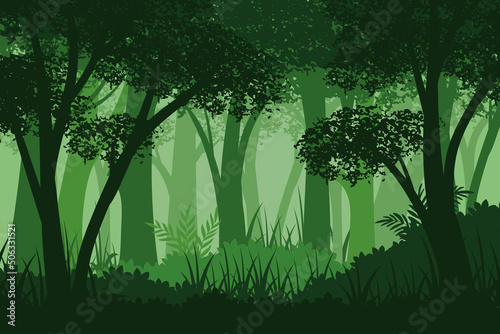 Forest landscape Cartoon illustration with flat design