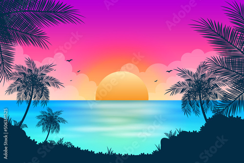 Sunset beach landscape with Colorful Gradient design