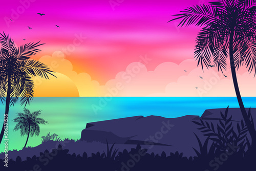 Fototapeta Naklejka Na Ścianę i Meble -  Beautiful Gradient beach sunset landscape 
