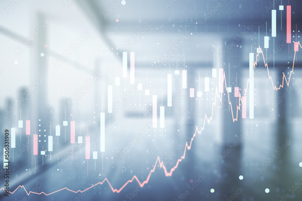 Abstract virtual financial graph hologram on empty corporate office background, forex and investment concept. Multiexposure Abstract virtual financial graph hologram on empty corporate office background, forex and investment concept. Multiexposure