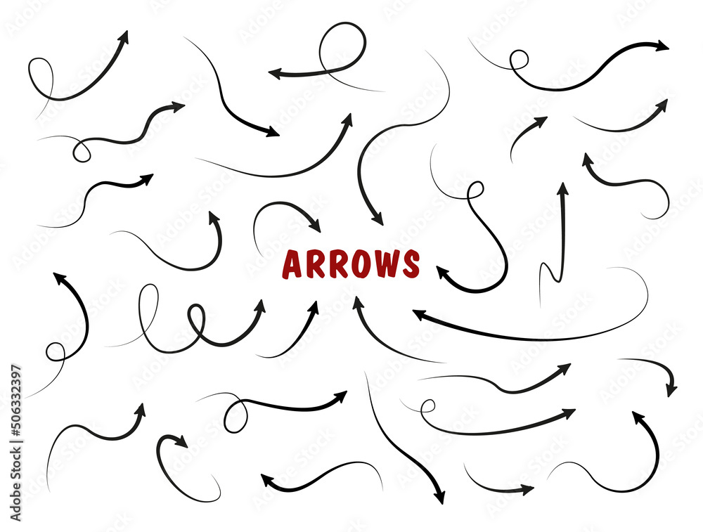 Big Set Arrows and directions signs. thin line with arrow. doodle style. Big Set Arrows and directions signs. thin line with arrow. doodle style.