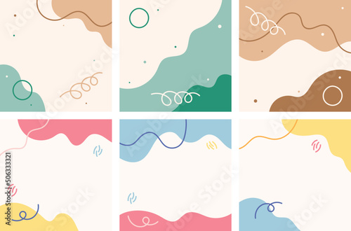 Abstract hand drawn pastel sytle cute post square background design vector collection. Creative art cover and social media feed layout template.