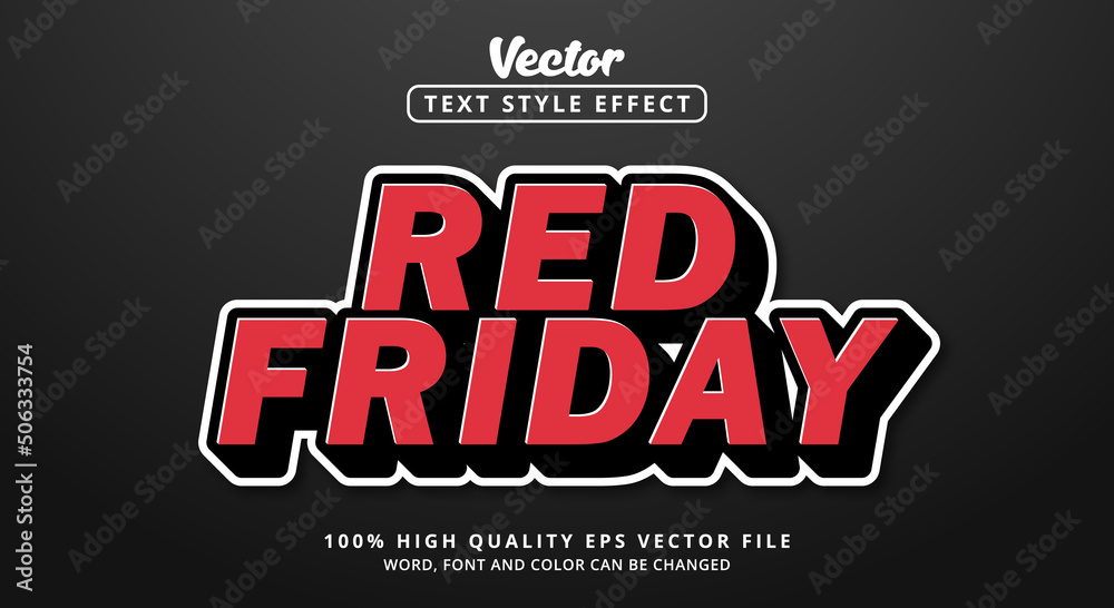 Editable text effect, Red Friday text with modern and metallic dark color style