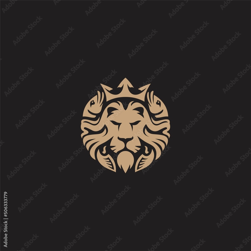 lion luxury logo icon template, elegant lion logo design illustration, lion head with crown logo - obrazy, fototapety, plakaty 