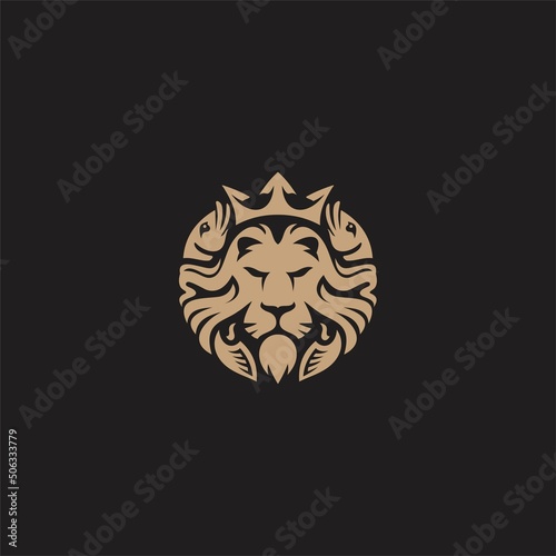 lion luxury logo icon template, elegant lion logo design illustration, lion head with crown logo