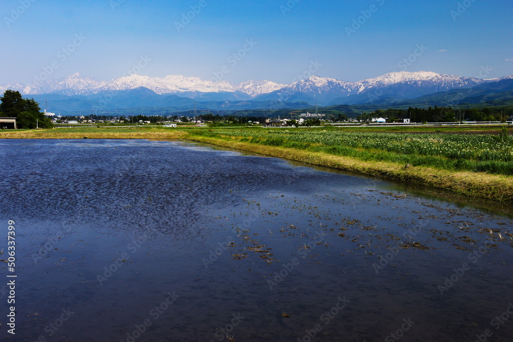 富山県富山市　富山平野から　剣立山連峰の絶景　