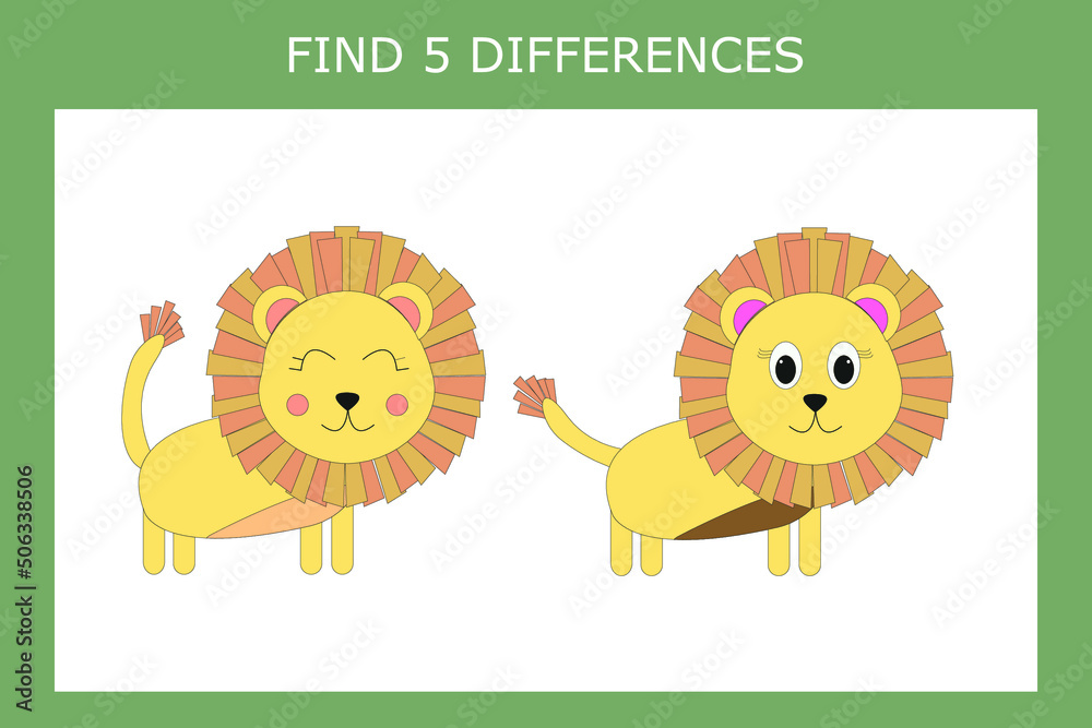Educational game for children. Find 5 differences between lions and ...