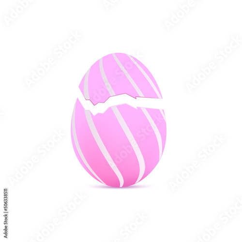 Egg with crack in 3D vector illustration, pink broken egg with decorative lines