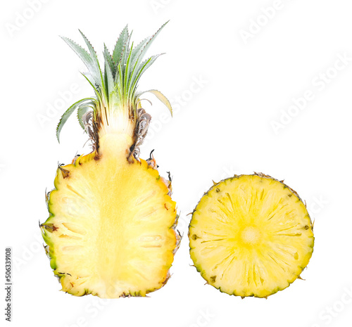 Pineapple fruit stacks on white background