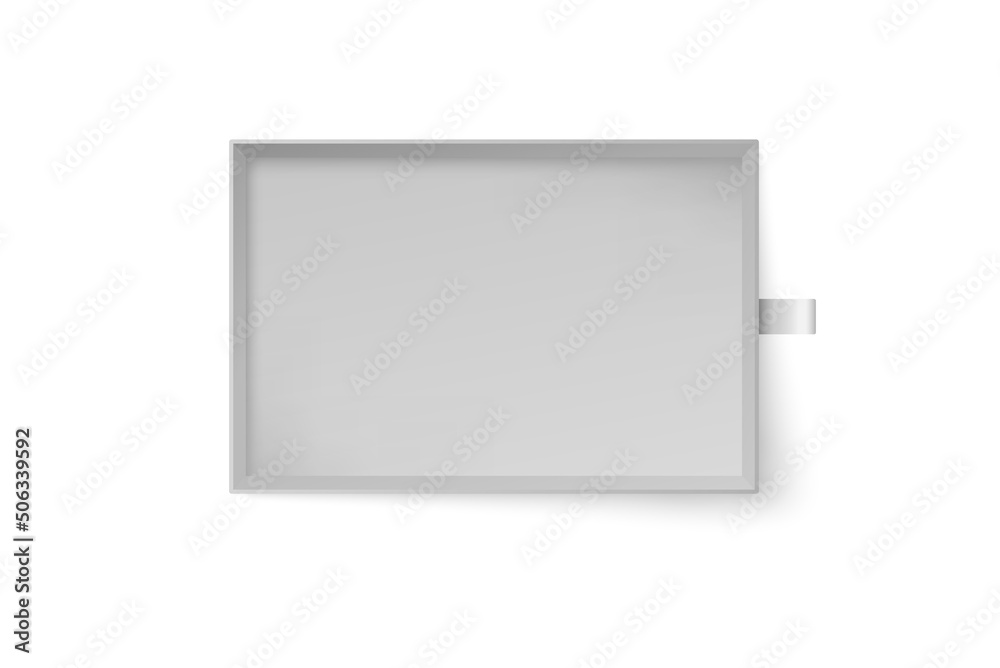 Sliding part cardboard box with pull tab realistic vector illustration isolated.