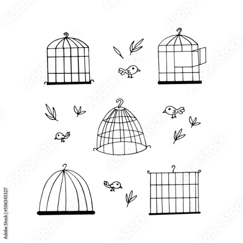 Birdcage. hand drawn vector illustration in doodle style. minimalism, monochrome. icon, sticker.
