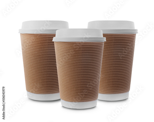 Takeaway paper coffee cups isolated on white