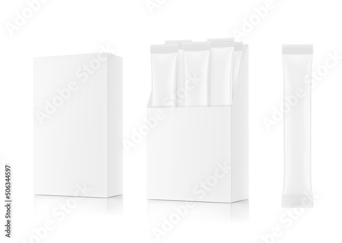 Universal blank cardboard show box with stick mockup. Perspective view. Vector illustration isolated on white background. Can be use for food, medicine, cosmetic and etc. EPS10.	