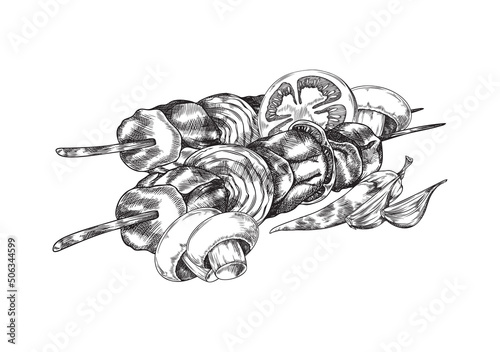 Line art barbecue grill for flyer, poster, card design, vector monochrome illustration.
