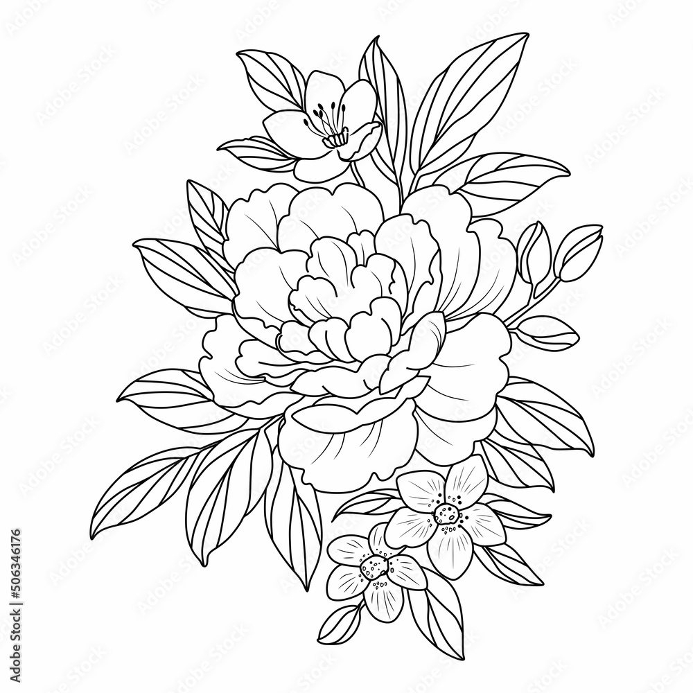 flowers drawing with lineart on white backgrounds. flowers drawing with lineart on white backgrounds.