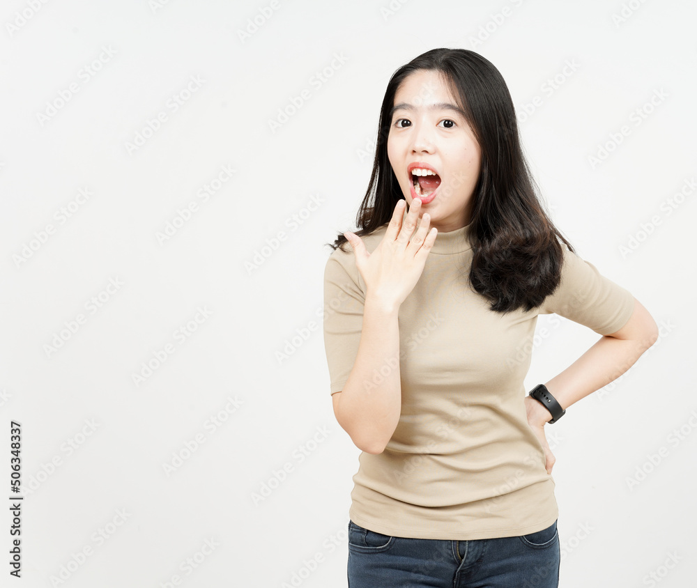 Wow Shock Face Expression Of Beautiful Asian Woman Isolated On White Background Wow Shock Face Expression Of Beautiful Asian Woman Isolated On White Background