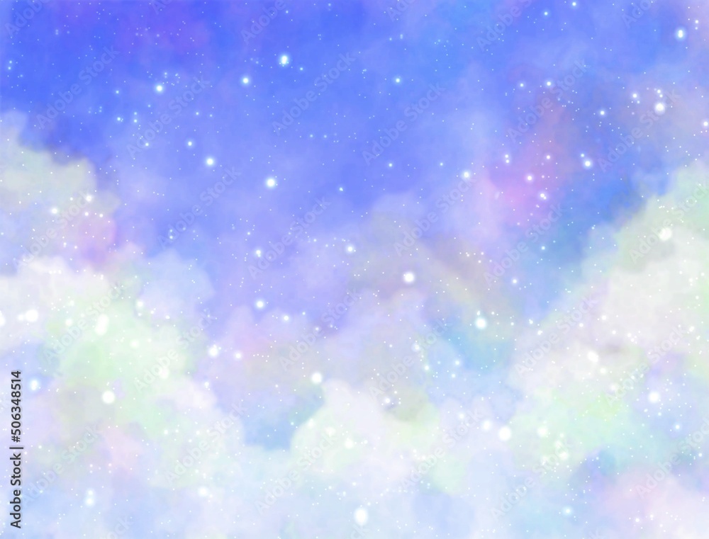 虹色の雲海　光の粒　星　夜空　背景壁紙