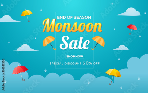 Lovely monsoon sale composition with editable text effect design