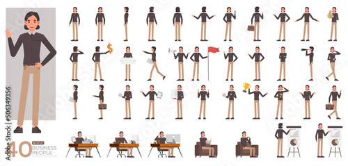 Big Set of office men wear brown shirts character vector design. Presentation in various action. People working in office planning, thinking and economic analysis.