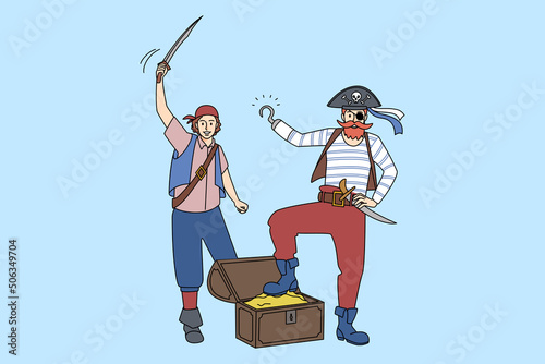 Male pirates with jewels and treasures 