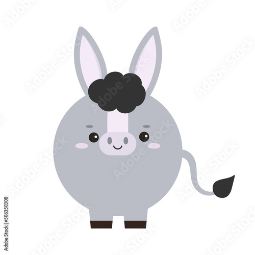 Circle donkey farm animal face icon isolated on white background. Cute cartoon round shape mule kawaii avatar for kids character. Vector flat clip art illustration mobile ui game application.