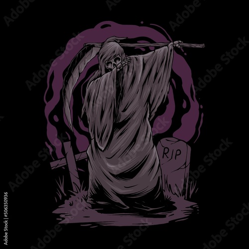 Grim Reaper dabbing on the Graveyard Premium vector