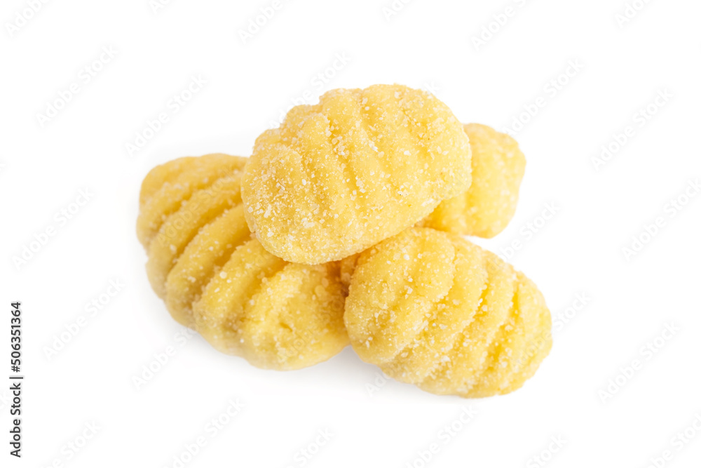 Traditional Fresh gnocchi pasta uncooked isolated on white background, pasta fresca, close up