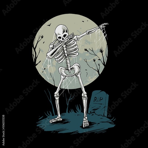 Skull dabbing on the graveyard premium vector