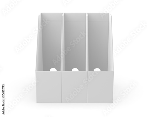 Blank Cardboard office storage organizer box office file box holder and book storage box template, 3d render illustration. photo